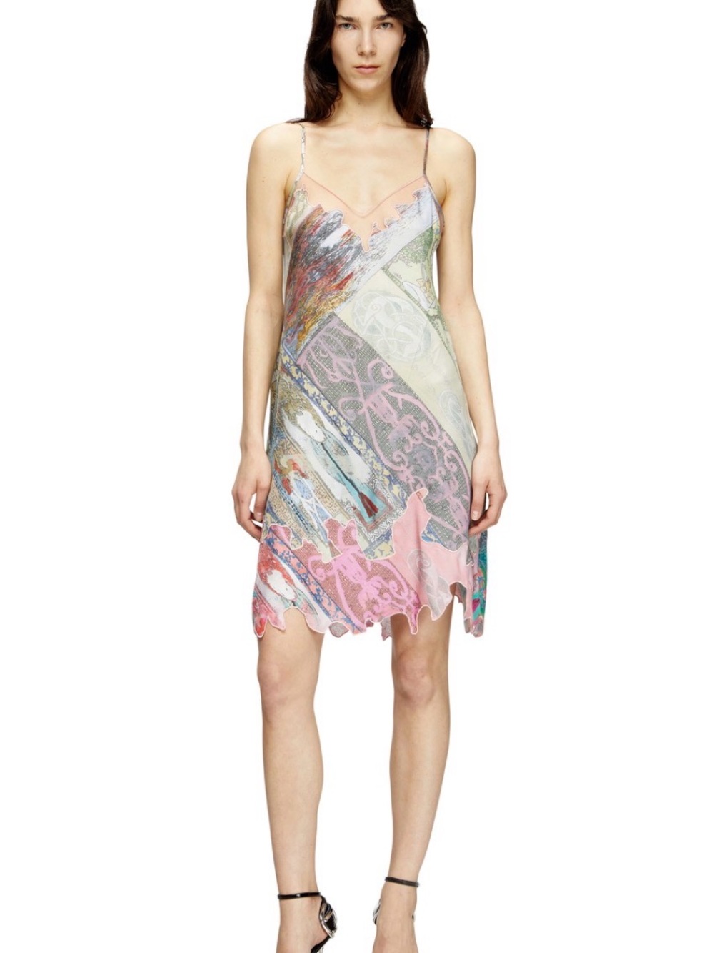 Diesel Pastel Patchwork Slip Dress in Pink, Cream, Blue, Green